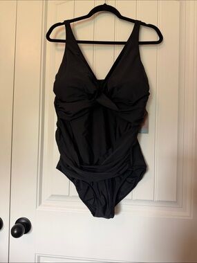 Classic Black Twist-Front One-Piece Swimsuit